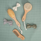 Natural Baby Hair Brush Set with Boho Bag - Goat Hair Cradle Cap Brush, Toddler Brush and Comb