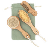 Natural Baby Hair Brush Set with Boho Bag - Goat Hair Cradle Cap Brush, Toddler Brush and Comb