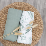 Organic Baby Muslin Swaddle Blankets for Boy or Girl - Eucalyptus Leaves and Sage Muslin Swaddling Blanket 2 Pack