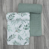 Organic Baby Muslin Swaddle Blankets for Boy or Girl - Eucalyptus Leaves and Sage Muslin Swaddling Blanket 2 Pack