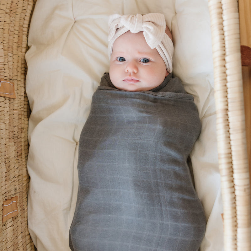 Organic Baby Muslin Swaddle Blankets for Boy or Girl Solid Grey and Pondering Pine