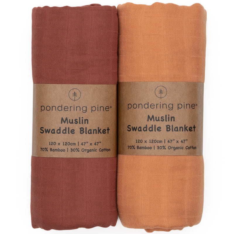 Organic Muslin Swaddle Blanket - Baby Receiving Blankets Neutral - Organic Muslin Solid Color Swaddle Blankets, Earth Tone Collection, XLarge Soft and Breathable, 2 Pack, 47" x 47"